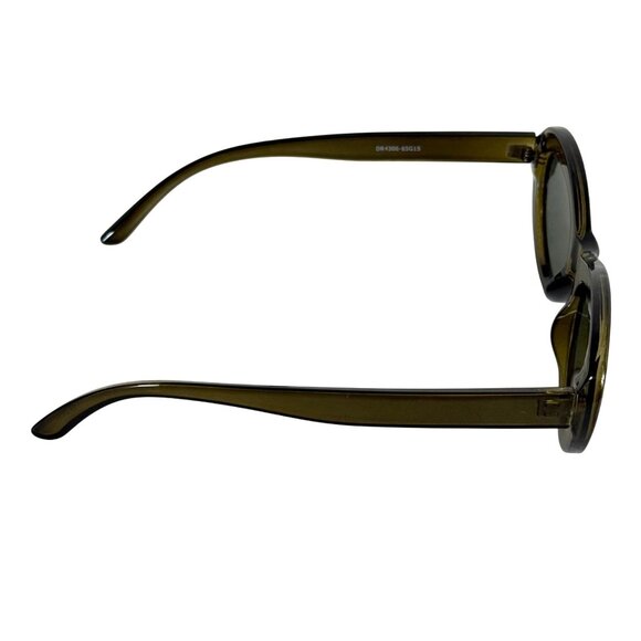 Avocado Green Oval Sunglasses Vintage Designer Inspired Dark Lenses Timeless - Picture 6 of 12
